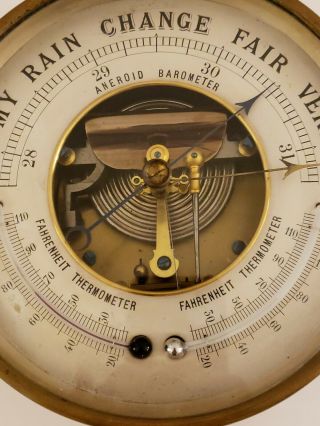 Antique Brass Aneroid Wall Barometer with Dual Horizontally Opposed Thermometers 3