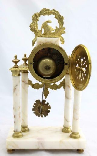 Antique French Mantle Clock 3 Piece Set 8 Day Bell Striking White Marble Portico 10