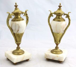 Antique French Mantle Clock 3 Piece Set 8 Day Bell Striking White Marble Portico 12