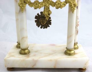 Antique French Mantle Clock 3 Piece Set 8 Day Bell Striking White Marble Portico 9