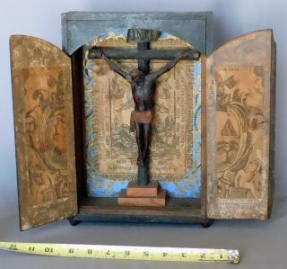 Antique Crucifixion 17th / 18th C.  Shadow Box Icon Spanish Carved Painted Savior
