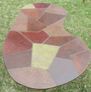 1950s Mid Century Modern Kidney Shaped Coffee Table Leather Patchwork Abstract 2
