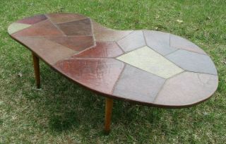 1950s Mid Century Modern Kidney Shaped Coffee Table Leather Patchwork Abstract 5