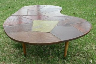 1950s Mid Century Modern Kidney Shaped Coffee Table Leather Patchwork Abstract 6