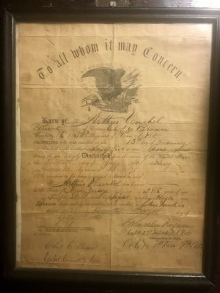 Civil War Discharge Framed Ex And Bold