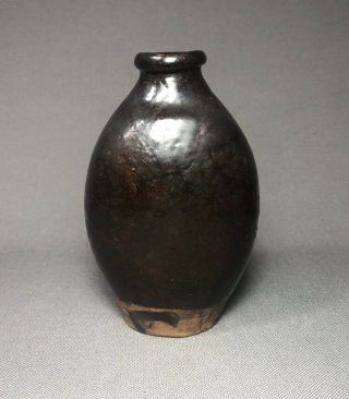 England Redware Pottery Flask Manganese Glaze