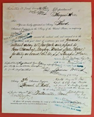 Signed 1864 Gideon Welles Civil War Naval Commission And Orders