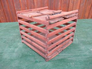 Antique Wooden Egg Crate With Handle And Sliding Top Great Patina