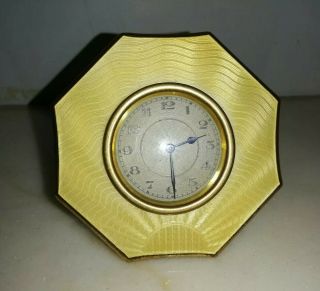 Antique Art Deco Gilt Metal & Guilloche Octagonal Mantle Clock