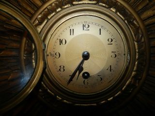 Vintage French Giltwood Sunburst Wall Mounting Mechanical Wall Clock. 12