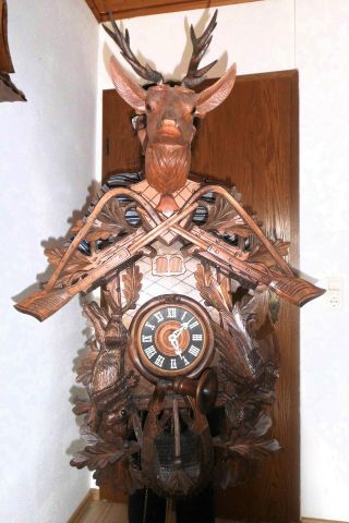 Giant Musical Cuckoo Clock Black Forest Wall Clock Made In Germany 2 Melodies