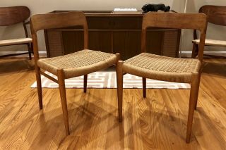 early vintage Niels Moller Model 75 chairs in Oak Midcentury Modern MCM 3