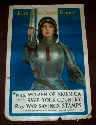 Orig Joan Of Arc Saved France Poster C1918 Wwi Home Front Wss Haskell Coffin Art