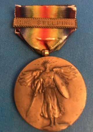 Military Medal Ww1 U.  S.  Navy Victory Medal “mine Sweeping” On Bar
