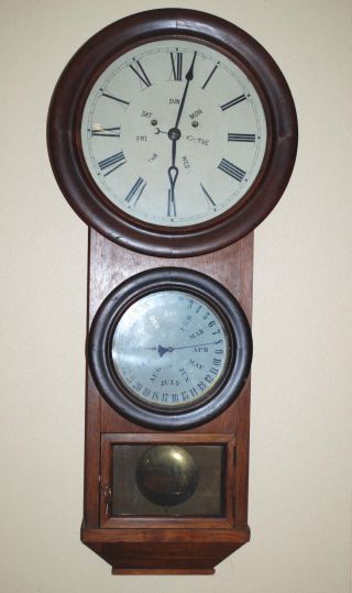 B.  B.  Lewis 8 Day Calendar Clock All Rare 1864