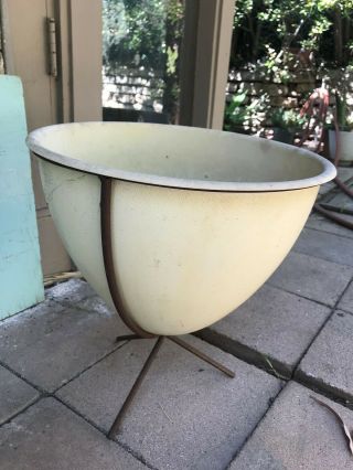 Vintage Mid Century Modern Bullet Style Planter Beige On Stand