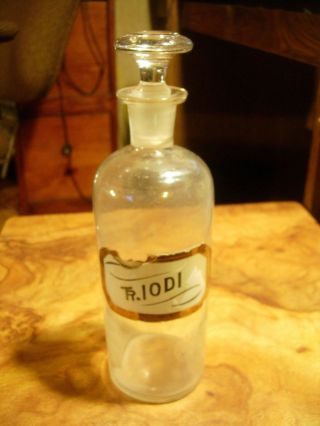 Antique / Vtg Drug Store Pharmacy Apothecary Iodi Label Under Glass Jar/bottle