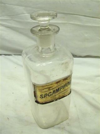 Antique Apothecary Label Under Glass Pharmacy Drug Store Bottle Camphor