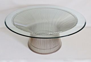 Knoll Platner Vtg Mid Century Modern Chrome Wire Metal Glass Coffee Table DWR 3