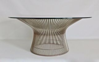 Knoll Platner Vtg Mid Century Modern Chrome Wire Metal Glass Coffee Table DWR 4