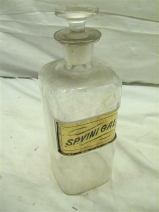 Antique Apothecary Label Under Glass Pharmacy Drug Store Bottle Sp Vini Gal.