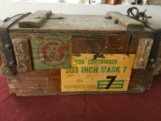 1945 Wood 303 Inch Mark 7 600 Cartridges In Bandoliers Rope Handles/ Paper Seal