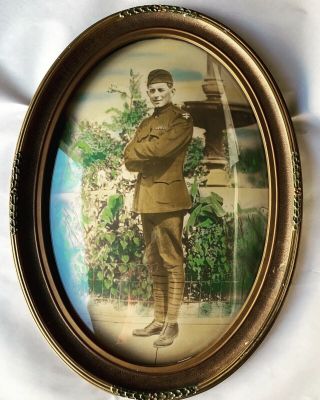 Vintage Hand Colored Photo Wwi Soldier,  Gilt Frame Convex Glass