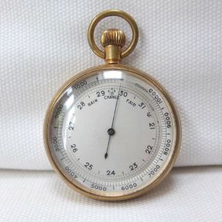 Antique Victorian Gilt Brass Pocket Altimeter Barometer F.  Barker Scale 10000 Ft