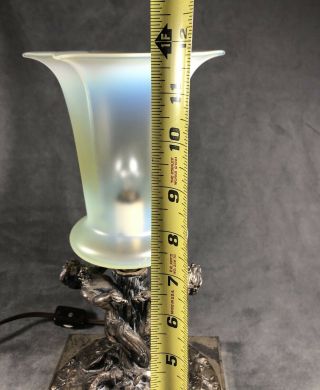 Vintage Art Nuevo Spelter Figural Tree Nymphs Lamp With Vaseline Glass Shade 7