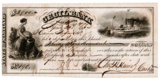 Civil War 1864 Maryland Certificate Cecil Bank Ornate