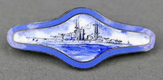 Antique Art Nouveau Wwi Robbins Sterling Silver Enamel Navy Ship Battleship Pin