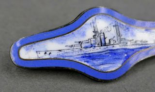 Antique Art Nouveau WWI Robbins Sterling Silver Enamel Navy Ship Battleship Pin 2