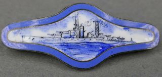 Antique Art Nouveau WWI Robbins Sterling Silver Enamel Navy Ship Battleship Pin 3