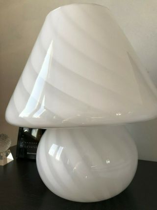 VINTAGE HUGE 15 INCH MURANO VETRI ITALY GREY SWIRL MUSHROOM TABLE LAMP NO RES. 4