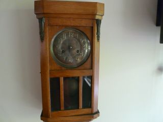 Vintage German Regulator Wood Wall Clock With Key