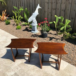 Rare Adrian Pearsall " Stingray " Side Tables Stamped Walnut Eames Kagan 1960s