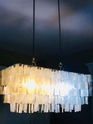 Vintage Mcm Mid Century Modern Capiz Shell Chrome Rectangular Chandelier Boho