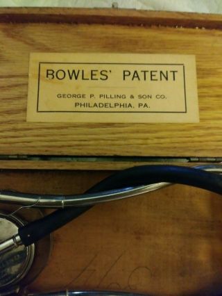 Antique Stethoscope Bowles ' Pilling & Son S45382 Philadelphia USA Wood Box 2