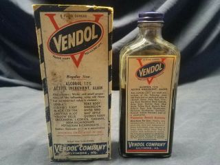 Vintage Vendol Glass Bottle,  Box Apothecary Quack Medicine Baltimore Md