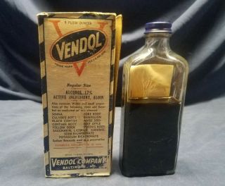Vintage Vendol Glass Bottle,  box Apothecary quack medicine Baltimore MD 2