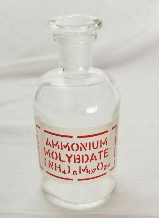 Antique Apothecary Pyrex Red Letter Bottle Ammonium Molybdate Etched Ground