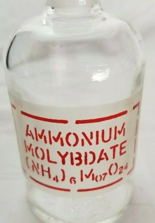 Antique Apothecary PYREX RED LETTER BOTTLE Ammonium Molybdate ETCHED GROUND 2