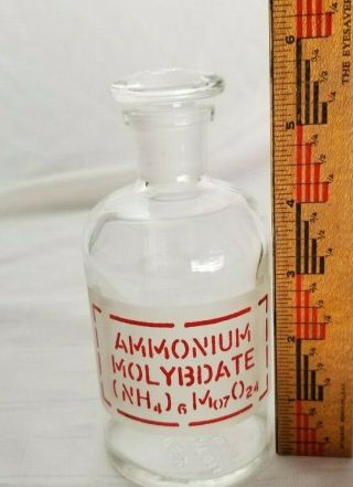 Antique Apothecary PYREX RED LETTER BOTTLE Ammonium Molybdate ETCHED GROUND 5