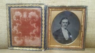 Antique Tintype Photo Man In Dress Clothes 1/6.  Rare Mother Of Pearl Case.