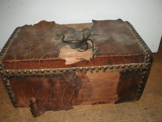 Antique Hide Covered Dome Top Document Box /key