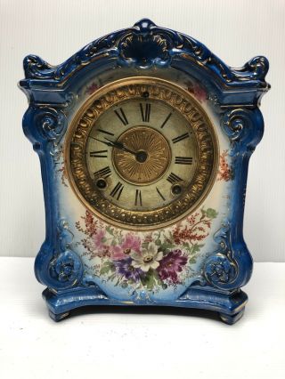 Royal Bonn Germany La Gard Porcelain Ansonia Mantle Clock 3679 Runs/chimes