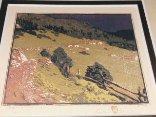 Pair Gustave Baumann Cherry Framed Repro Prints of Southwest Pueblos / Santa Fe 10