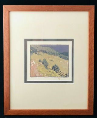 Pair Gustave Baumann Cherry Framed Repro Prints of Southwest Pueblos / Santa Fe 5