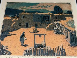 Pair Gustave Baumann Cherry Framed Repro Prints of Southwest Pueblos / Santa Fe 7