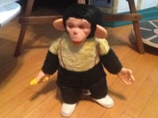 Deville Creations Vintage Chimpanzee Plush Toy With Banana Chimp Monkey Stuffed